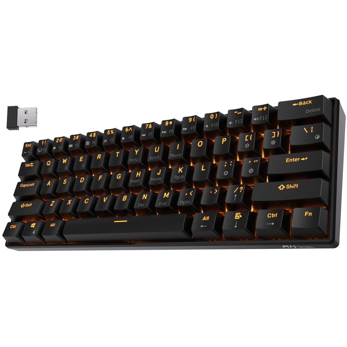 RK ROYAL KLUDGE RK61 Wireless 60% Mechanical Keyboard - Triple Mode BT5.0/2.4G/USB-C, Hot Swappable Blue Switch, Black