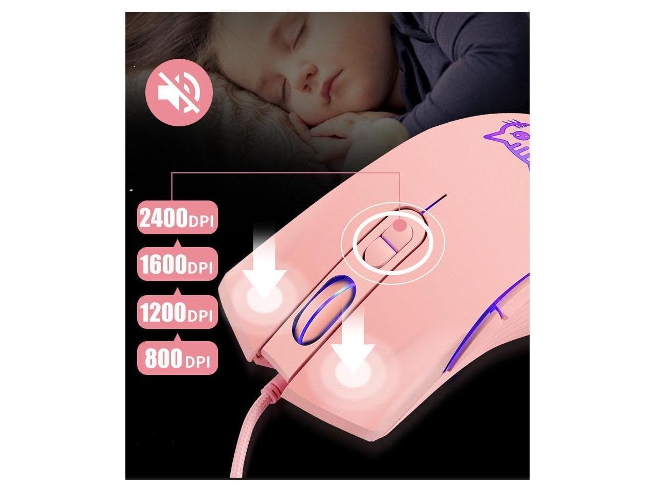 CORN Wired USB Gaming Mouse - 2400DPI, Ergonomic, Silent, Pink Cat Design, Model SB-186 for PC/Desktop/Laptop