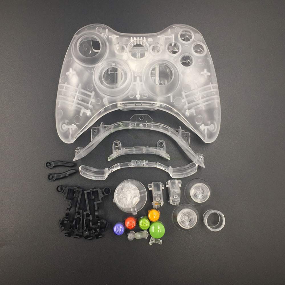 Housing Shell Joystick Housing Case Cover Skin with Thumbsticks Button Kit Replacement for Xbox 360 Wireless Controller (Clear White)