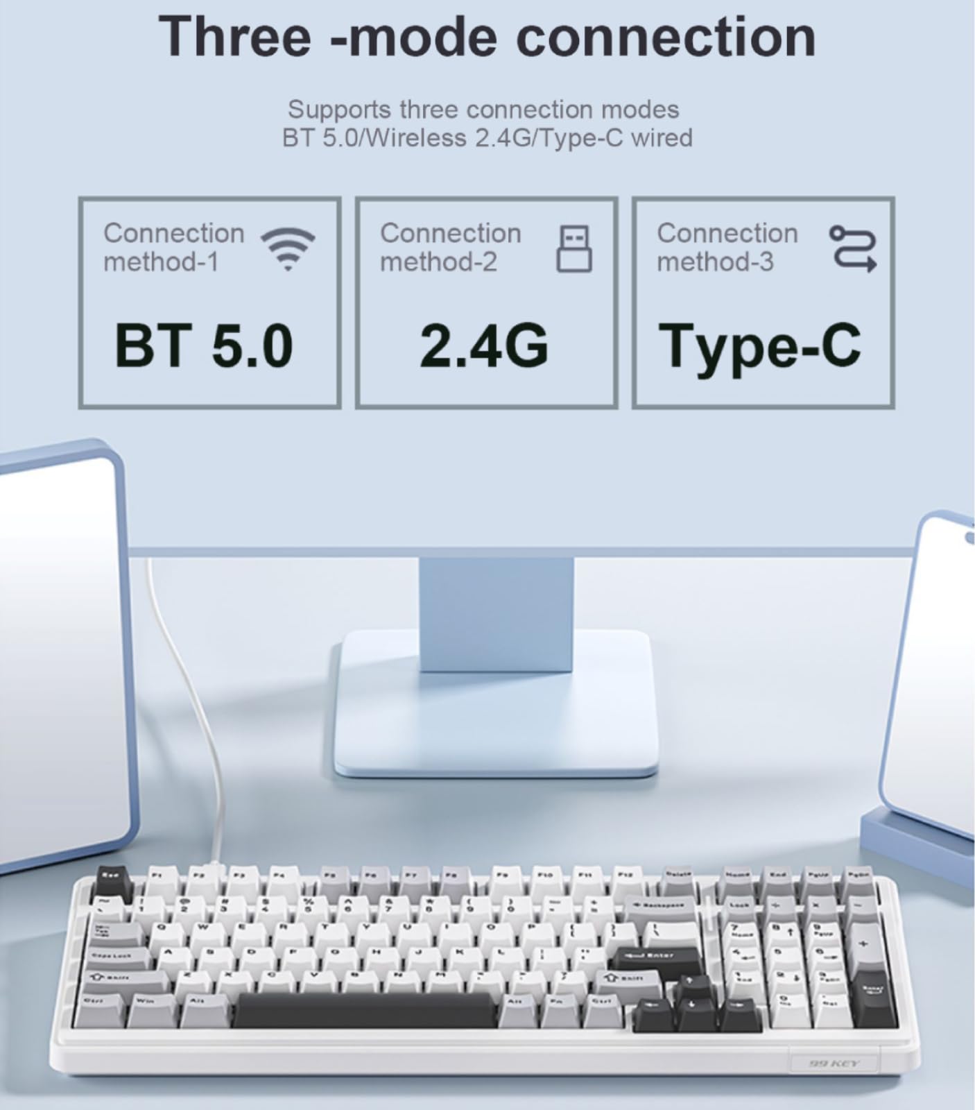 LEOBOG F99 Pro Wireless Mechanical Keyboard - Gasket Hot Swappable, PBT Keycaps, RGB Backlit, Blue-White, BT5.0/2.4GHz/USB