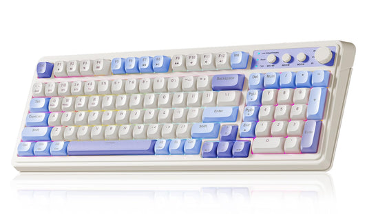 AULA 99 Key Keyboard  Tri-Mode Bluetooth/2.4GHz/USB-C Cute Creamy Gaming Keyboard with Number Pad RGB Backlit  Media Knob Custom Mechanical Feel Computer Keyboards for MAC Xbox PC Gamer - Purple