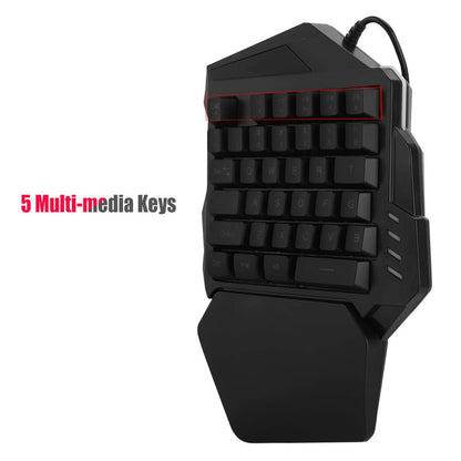 Bindpo One-Handed RGB Gaming Keyboard, 35 Keys, USB Wired with Wrist Rest Support