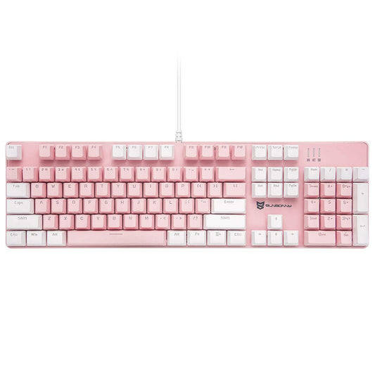 Merdia Mechanical Keyboard Gaming Keyboard with Blue Switch Wired White LED Backlit Keyboard Full Size 104 Keys US Layout(Pink & White)