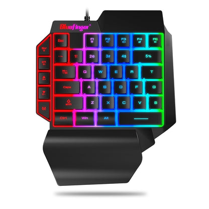 BlueFinger One Hand RGB Gaming Keyboard - USB Wired, Backlit, Ergonomic Design with Wrist Rest, Rainbow Letters Glow