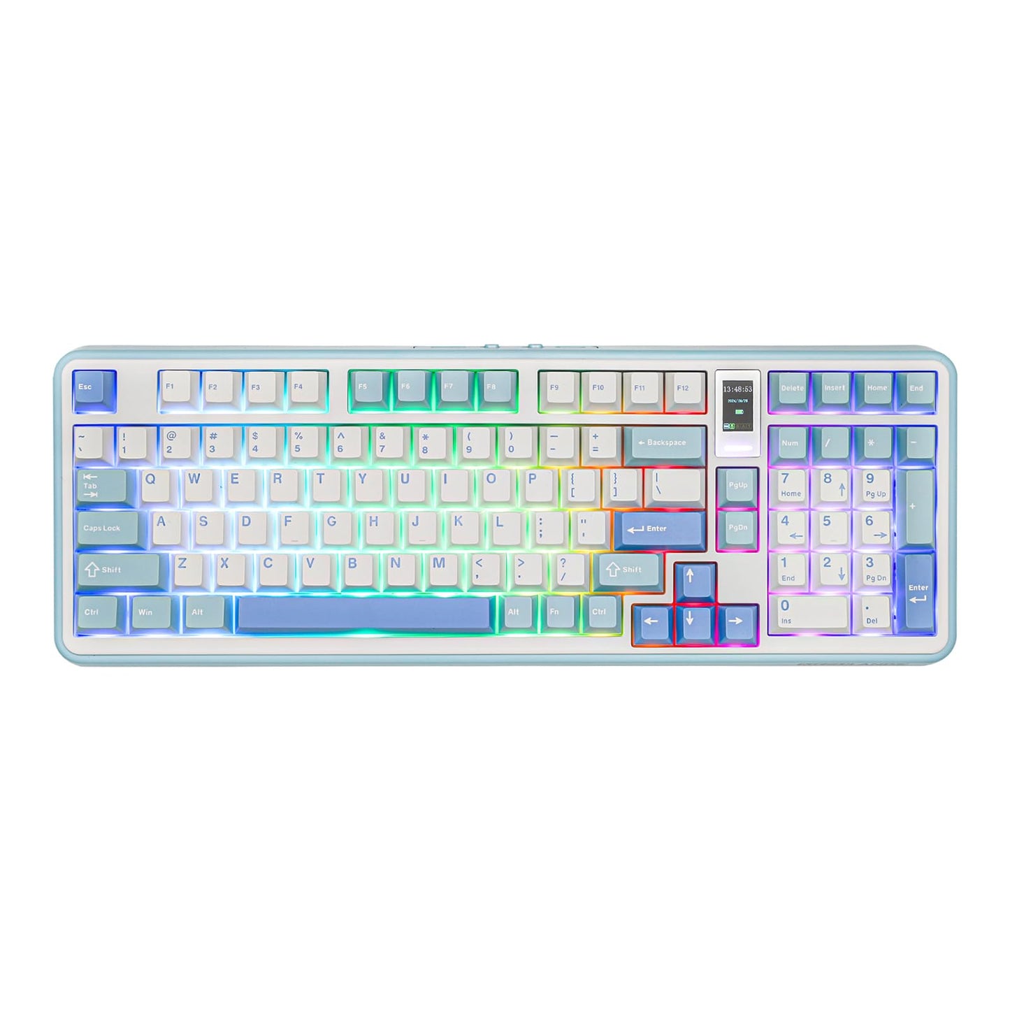 MechLands Vibe99 Wireless Gaming Keyboard with 1.06 Screen  96% Hot Swappable Creamy Mechanical Keyboard with Gasket Structure  BT5.0/2.4GHz/USB-C  5-Layer Padding  RGB  NKRO for Win/Mac (Blue)