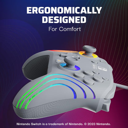 PDP Afterglow Wave Wired RGB Gaming Controller for Nintendo Switch - Customizable Lighting, Gray, Model 500-237-GE