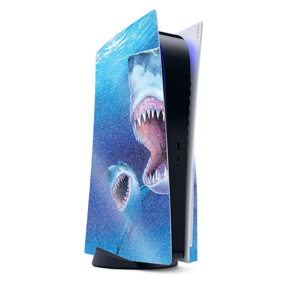 MightySkins Glossy Glitter Gaming Skin for PS5 / PlayStation 5 - Great Whites | Durable High-Gloss Glitter Finish | Easy to Apply and Change Style | Made in The USA