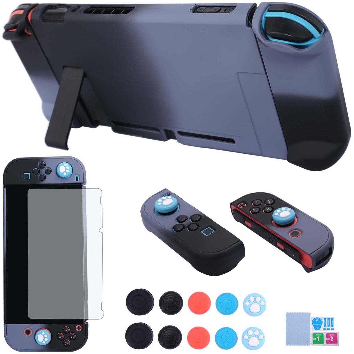 COMCOOL Dockable Case for Nintendo Switch 3 in 1 Protective Cover Case for Nintendo Switch and Joy-Con Controller with Screen Protector - Gary Black