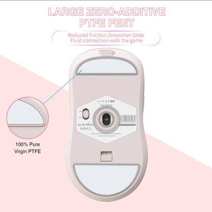 Ajazz Wireless Gaming Mouse - 26000DPI, 6 Macro Buttons, USB-C Rechargeable, Ultralight 59g, Pink