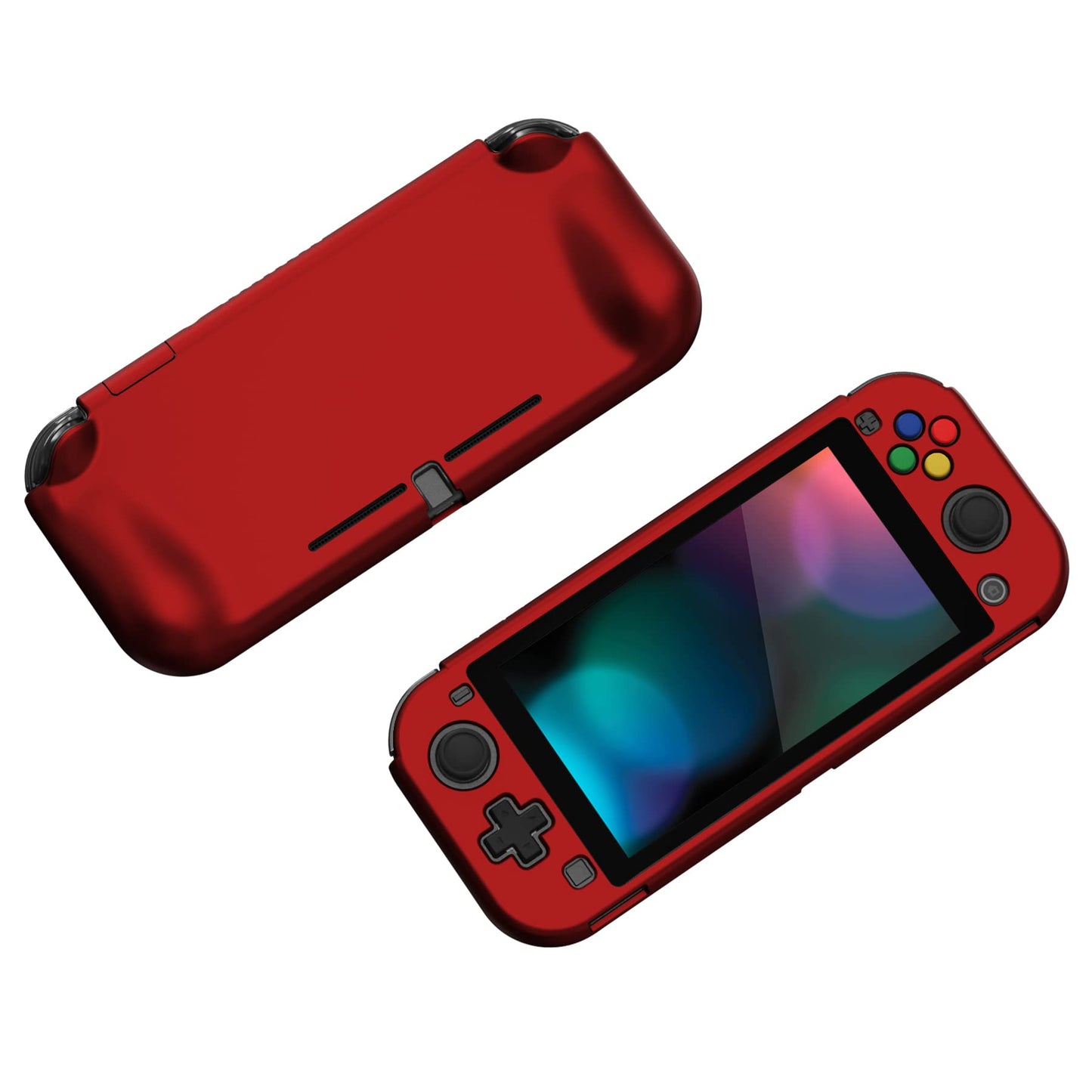 PlayVital ZealProtect Case for Nintendo Switch Lite - Hard Shell, Ergonomic Grip, Screen Protector, Thumb & Button Caps - Scarlet Red