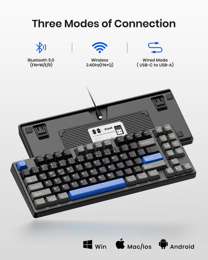 Kisnt Wireless Mechanical Keyboard - Gasket Mounted, Bluetooth/2.4GHz/USB-C, RGB Backlit, 75% Compact, Textured Black, Model KN85