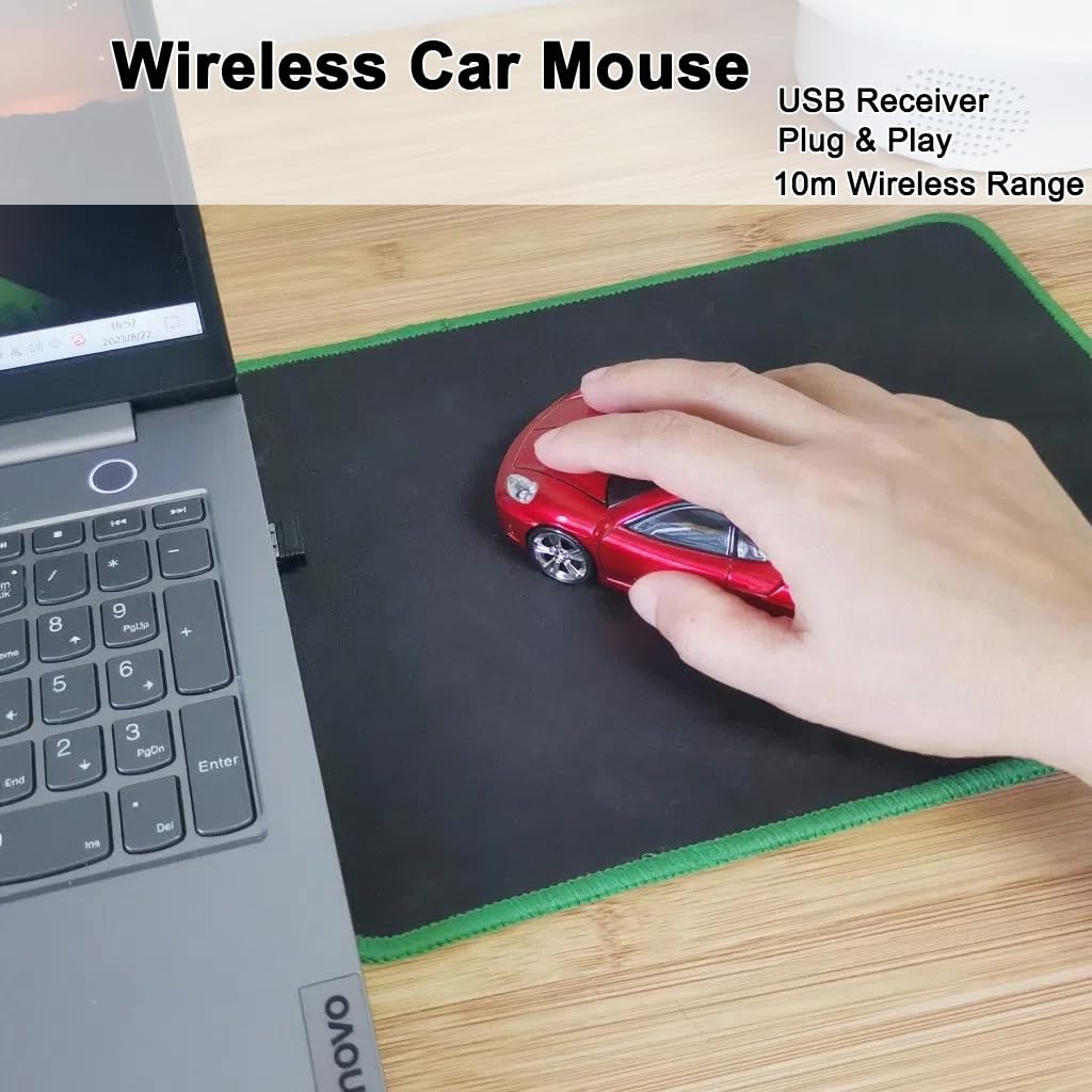 SDGSQHA Wireless USB Optical Mouse, 1600 DPI, 10m Range, Plug and Play, Red, Model BN002