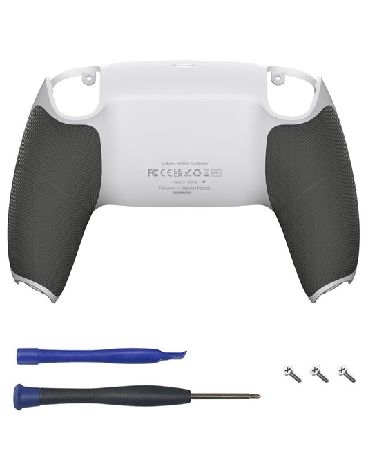 CHARM FOCUS Back Shell Grip Cover Compatible with PS5 Controller  Soft Rubber Overmold and Anti-Slip Diamond Texture  Seamless-Fit Replacement for PS5 Controller Shell  White/Gray