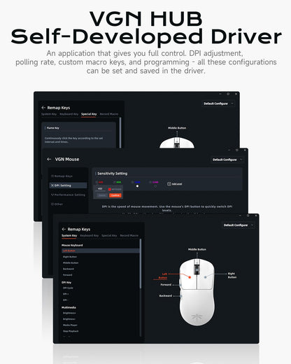 VGN Dragonfly F1 Pro Wireless Gaming Mouse - 49g, 26K DPI, 6 Buttons, 65Hrs Battery, Classic White