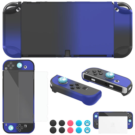 COMCOOL Dockable Case for Nintendo Switch Oled - [9 FT Military Grade Drop Protection] [with Tempered Glass Screen Protector and Thumb Grips] Protective Cover for Nintendo Switch Oled - Black Blue