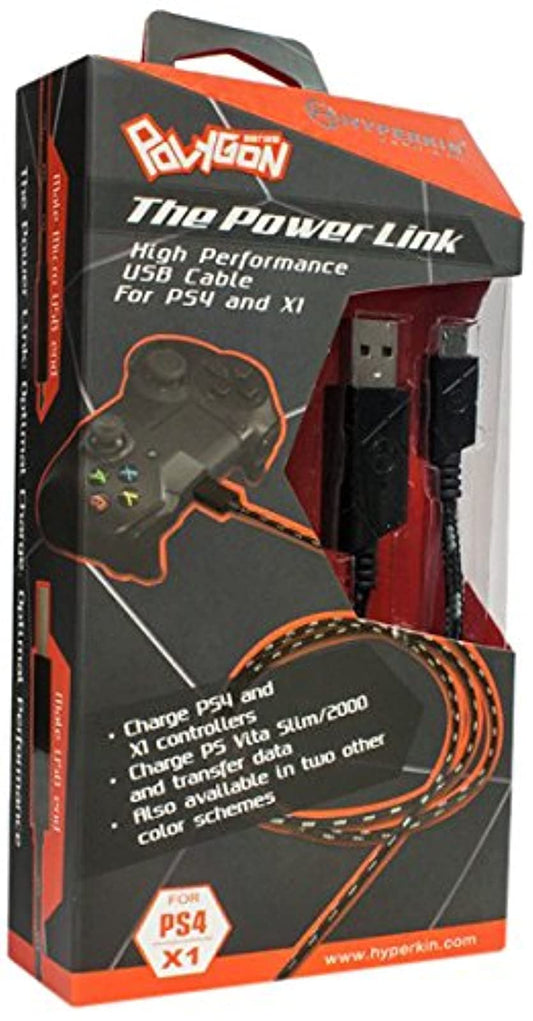 Hyperkin Micro Charge Cable for PS4/Xbox One/PS Vita, Braided, Model M07025-BG, Black/Gray