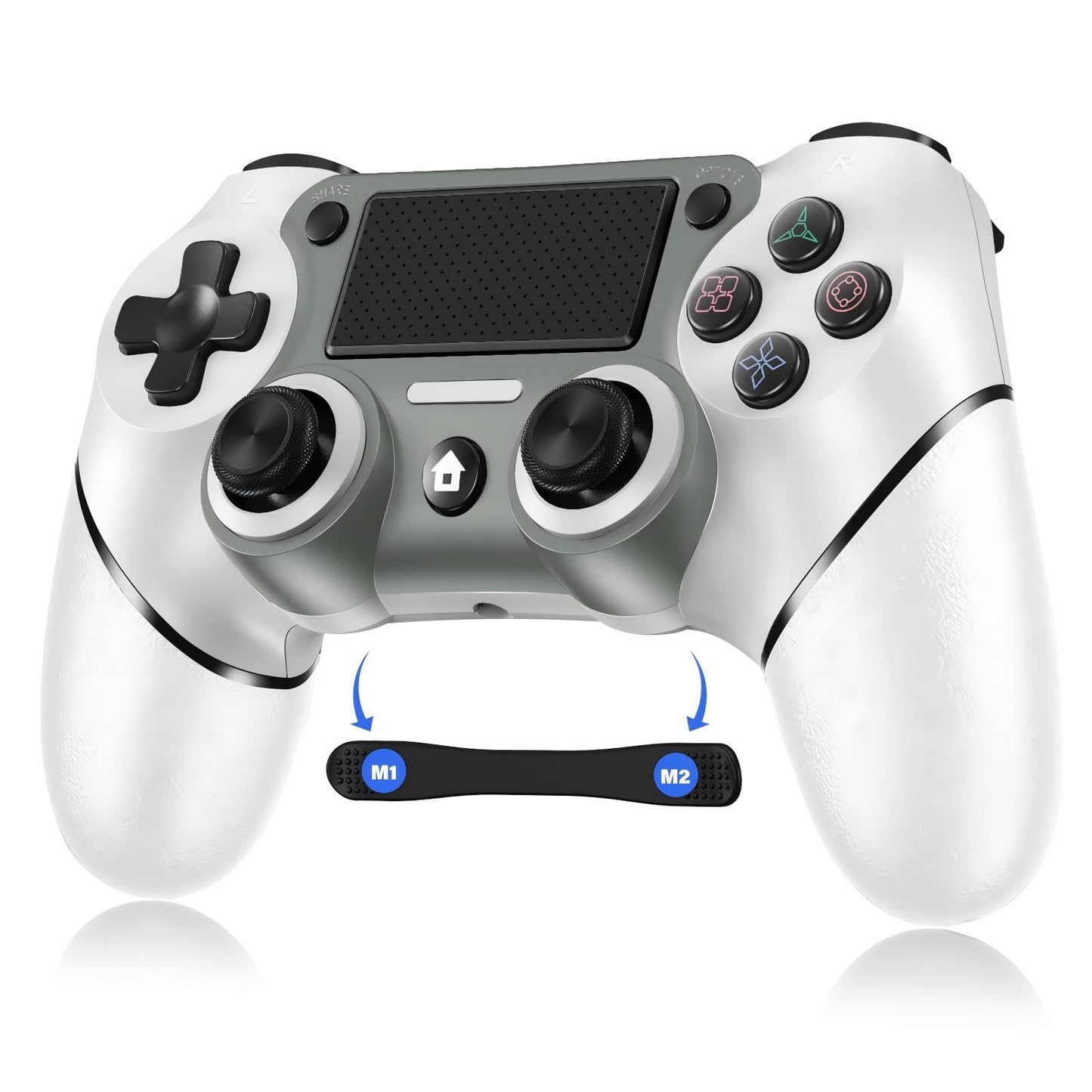 Wireless Controller Compatible with PS4/Pro/Slim  Black ps4 controller with Dual Vibration  1000mAh Battery  6-Axis Motion Sensor  Built-in Speaker & 3.5mm Headphone Jack  Charging Cable (White)