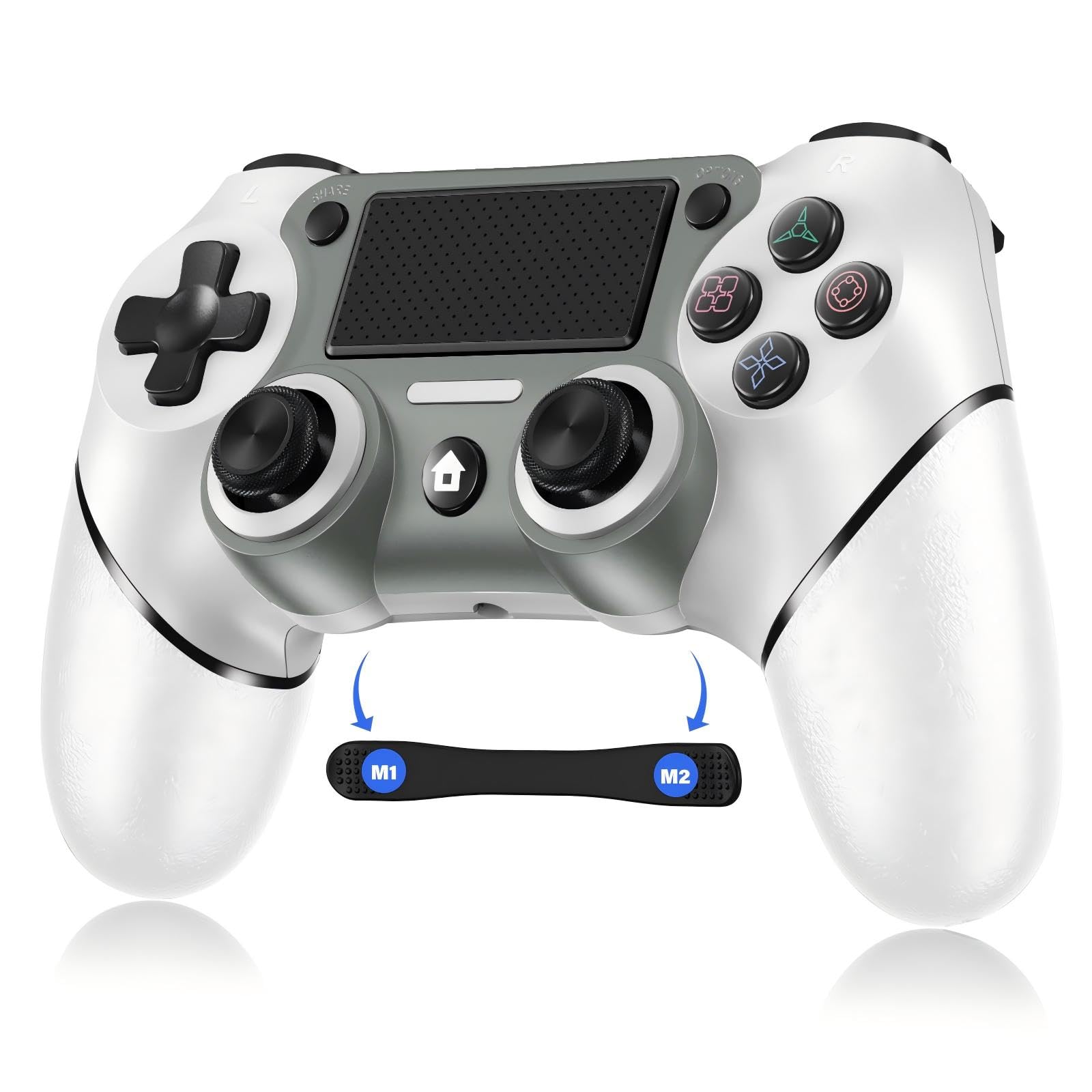 Wireless Controller Compatible with PS4/Pro/Slim  Black ps4 controller with Dual Vibration  1000mAh Battery  6-Axis Motion Sensor  Built-in Speaker & 3.5mm Headphone Jack  Charging Cable (White)