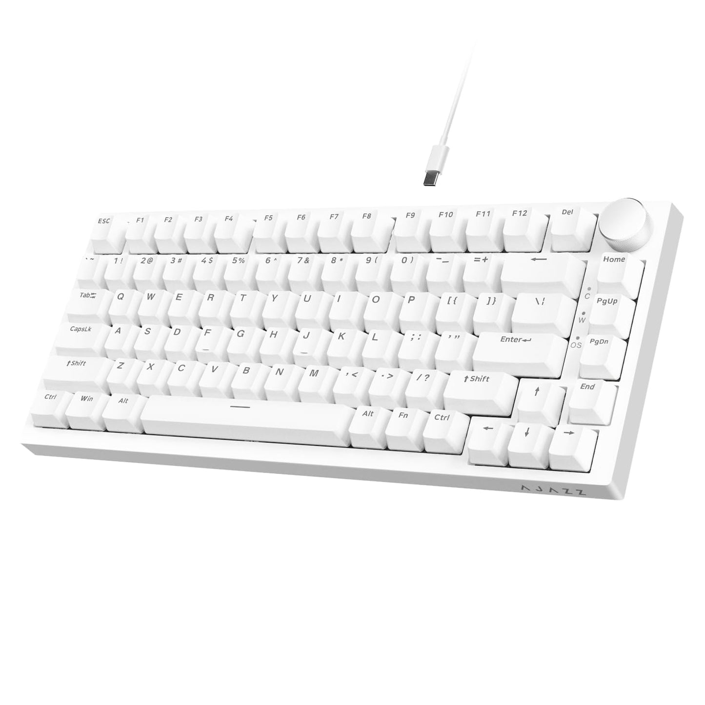 ATTACK SHARK Ajazz AK820 Mechanical Keyboard with CNC Knob Control 75% Gasket Mount Keyboard and Detachable USB Wired Gaming Keyboard for Win/Mac Blue Light NKRO Blue Clicky Switch(White)