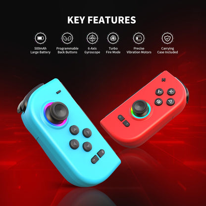 AceGamer DuoShadow Wireless Joy-Pad for Nintendo Switch, Red&Blue, Hall Effect Joystick, Programmable, RGB Light, Ergonomic Grip
