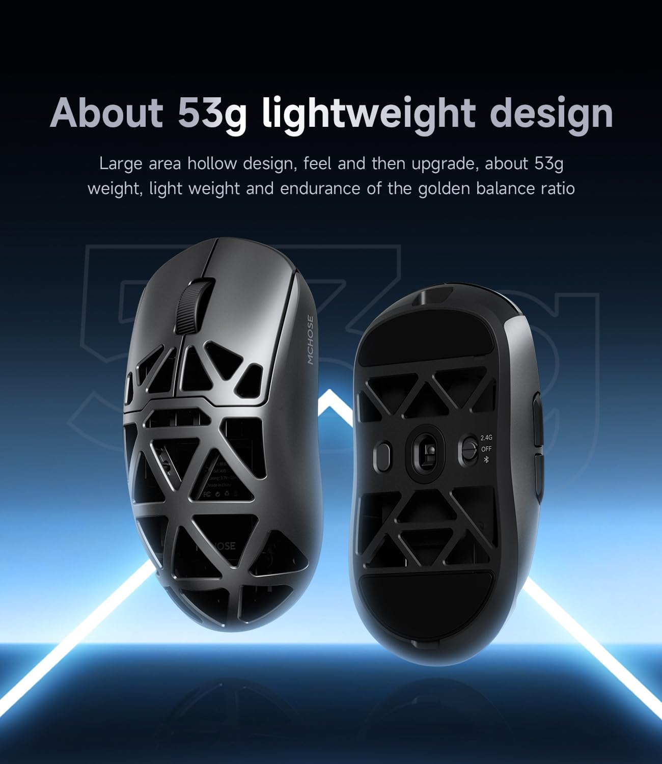 MCHOSE AX5 Pro Wireless Gaming Mouse - 26k DPI, 4KHz Polling Rate, Ultra-Lightweight 53g, Black