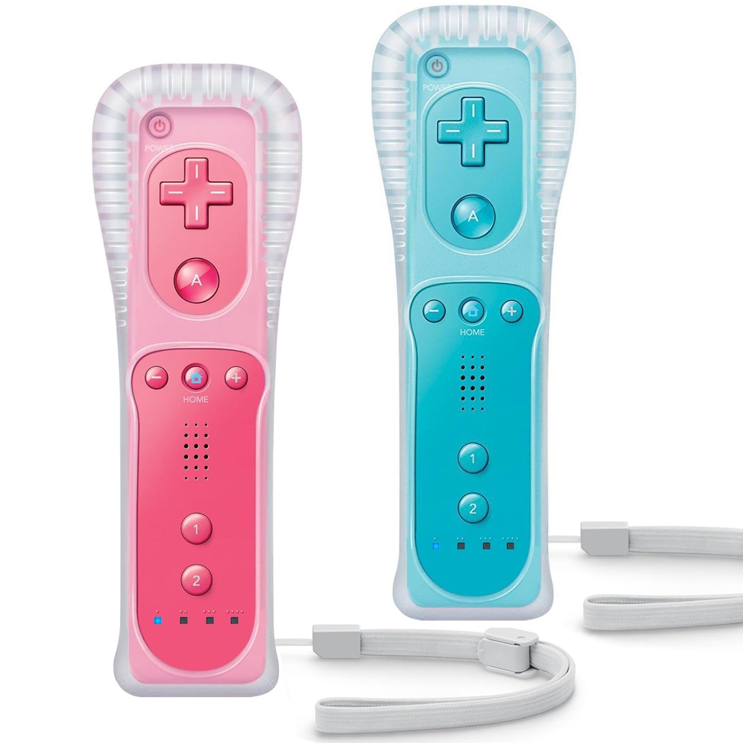 TIANHOO Wii & Wii U Remote Controller 2 Pack with Silicone Case & Wrist Strap - Pink & Blue