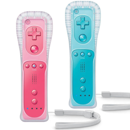 TIANHOO Wii & Wii U Remote Controller 2 Pack with Silicone Case & Wrist Strap - Pink & Blue