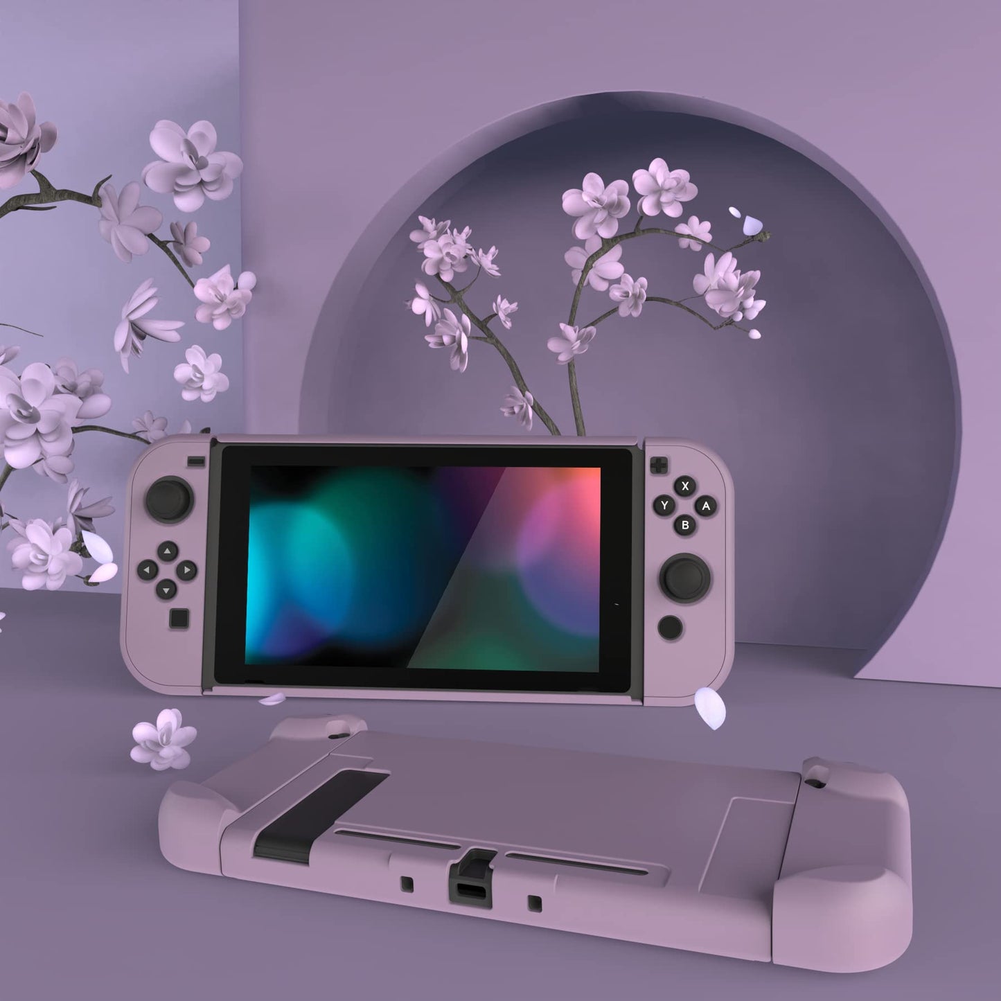 eXtremeRate PlayVital Back Cover for Nintendo Switch - Hard Shell, Dark Grayish Violet, Model NTP328, Dockable Protector for Joycon