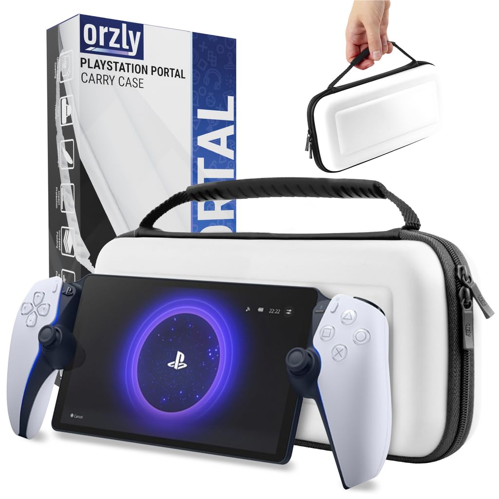 Carry Case designed for Playstation Portal remote player for PS5 Console holds accessories  Travel and Storage Protection for headset charger and more WHITE/BLACK - Easy Clean Case Gift box Edition