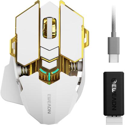 SEUNKWANG G5 Wireless Gaming Mouse - 12800 DPI, RGB, 6 Backlit Modes, 9 Macro Buttons, Rechargeable, Bluetooth, White