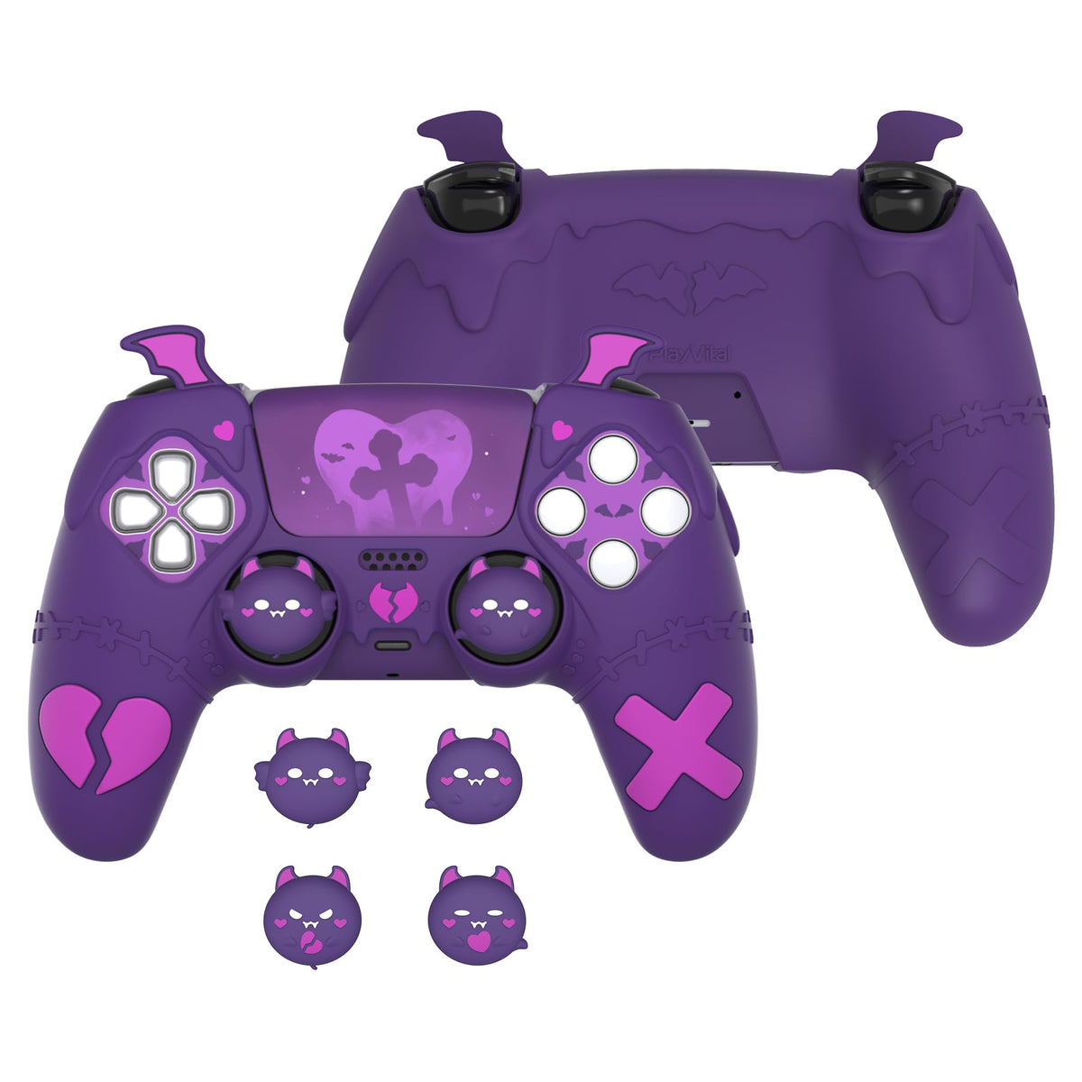 PlayVital Gothic Imp Series Cute Silicone Case for ps5 Controller with 4 Thumb Grips and 6 Stickers  Anti-Slip Silicone Skin Cover  Compatible with ps5 Charging Station  Purple