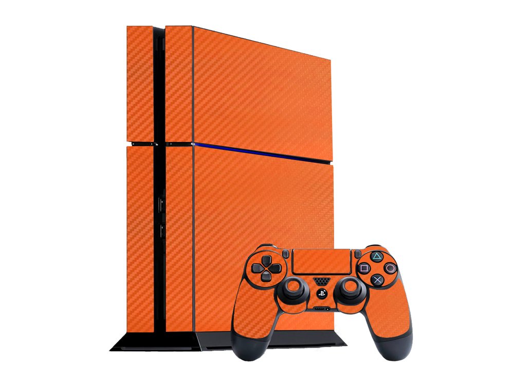 3D Carbon Fiber Orange - Air Release Vinyl Decal Mod Skin Kit by System Skins - Compatible with PlayStation 4 Console (PS4)
