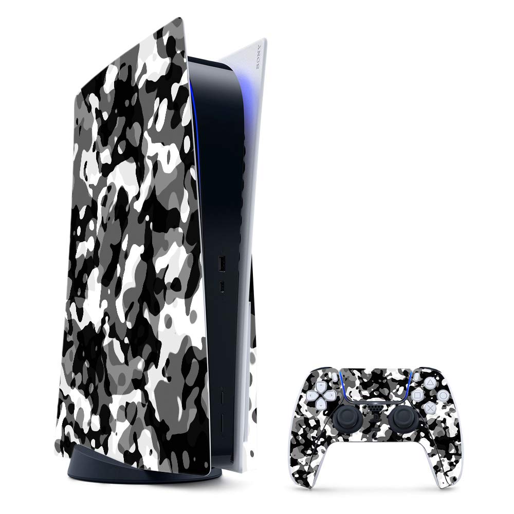 MightySkins Gaming Skin for PS5 / Playstation 5 Bundle - Black Modern Camo | Protective Viny wrap | Easy to Apply and Change Style | Made in The USA