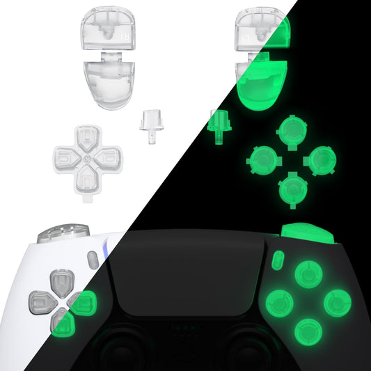 eXtremeRate Replacement D-pad R1 L1 R2 L2 Triggers Share Options Face Buttons  Glow in Dark - Green Full Set Buttons Compatible with ps5 Controller BDM-030 BDM-040 BDM-050 - Controller NOT Included
