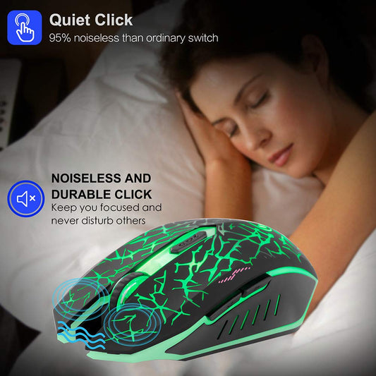 VEGCOO C12 Wireless Gaming Mouse, Rechargeable, 2400DPI, Silent Click, Green