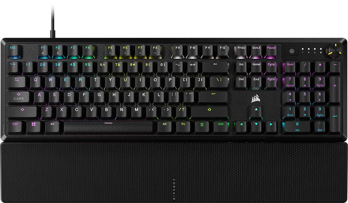 Corsair K70 CORE RGB Mechanical Gaming Keyboard - Pre-Lubed MLX Red Switches, Media Control Dial, Black, With Palmrest, Model CH-910981E-NA