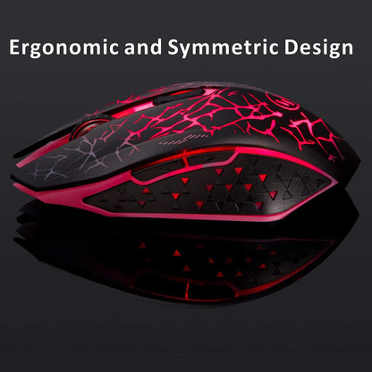 TENMOS K6 Wireless Gaming Mouse - Rechargeable, Silent, 3 DPI Levels, 6 Buttons, Black with Red Light, Model K6001