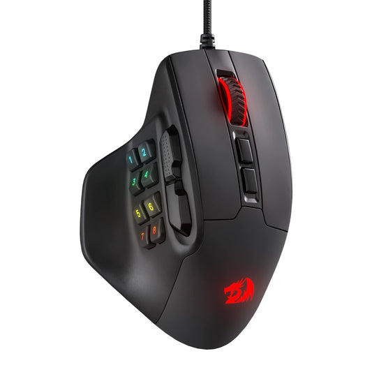 Redragon M811 Aatrox Wired MMO Gaming Mouse - 15 Programmable Buttons, Ergonomic Grip, RGB Backlit, Black