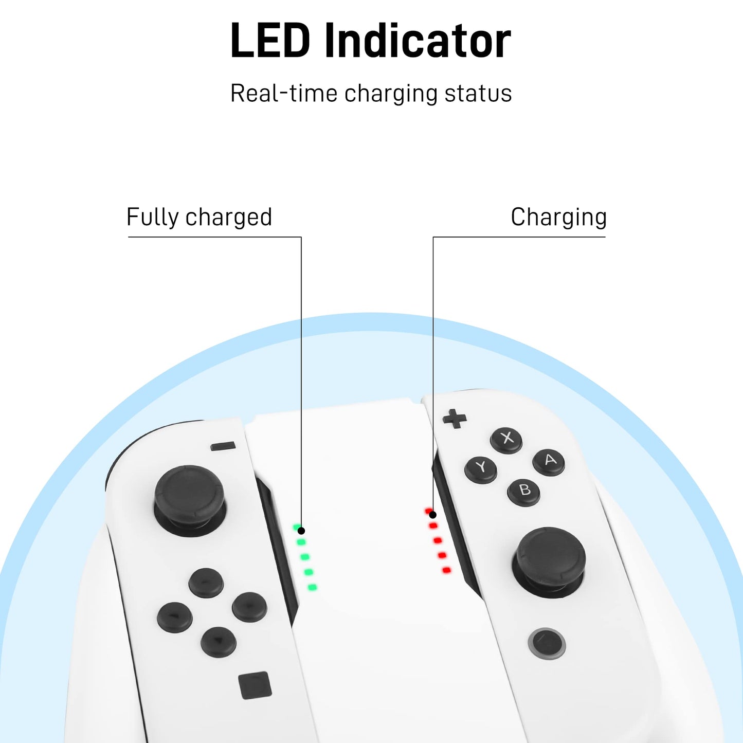 FUNDIARY Comfort Charging Grip for Nintendo Switch & OLED Joycon - Black, Includes LED Indicator, Charging Cable & 6 Thumb Caps
