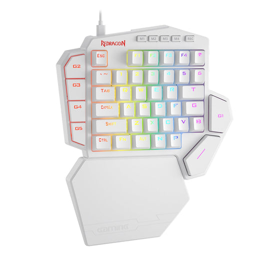 Redragon K585 One-Handed RGB Mechanical Gaming Keyboard, 42 Keys, Brown Switch, Type-C, White K585, Detachable Wrist Rest