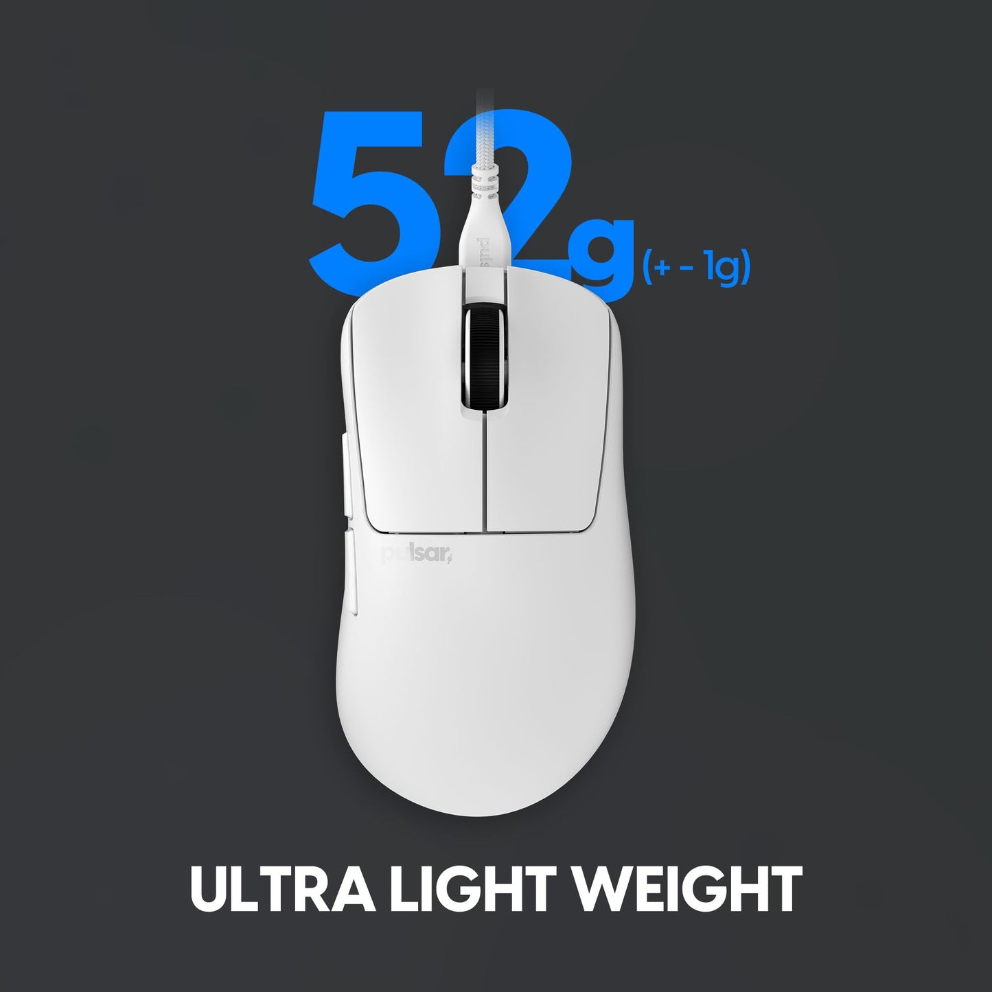 Pulsar Gaming Gears Xlite Wired Gaming Mouse - Ultra Lightweight 52g, 26000 DPI, Ergonomic, Medium, White, Model PXV322D