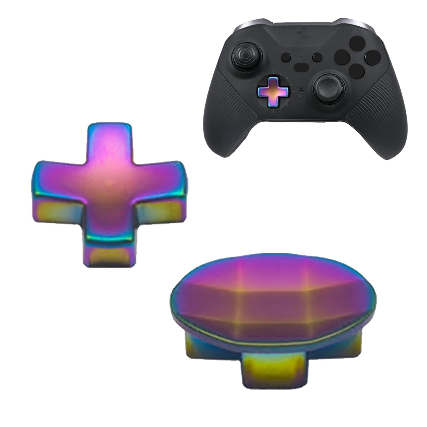 2 Pack Metal D-Pads for Xbox One Elite Series 2  Standard D pad and Faceted D Pad Replacement Accessories for Xbox One Elite Series 2 Cord Controller(Rainbow)