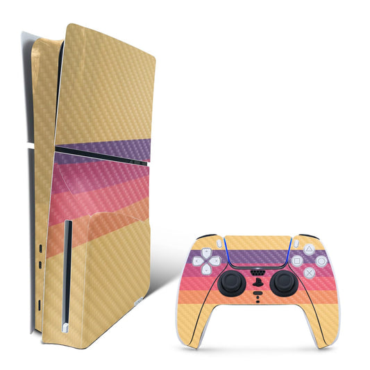 MightySkins Carbon Fiber Skin for PS5 Playstation 5 Slim Disc Edition Bundle - Mellow Stripes Protective Durable Textured Carbon Fiber Finish Easy to Apply Made in The USA