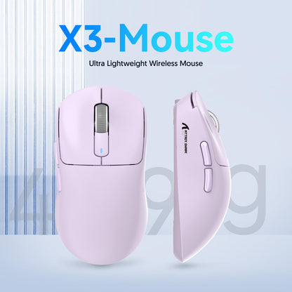 MANBASNAKE ATTACK SHARK X3 Wireless Gaming Mouse - 49g, 26K DPI, 200h Battery Life, Ergonomic Design, Lavender Color