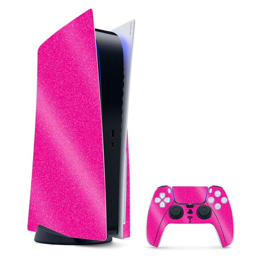 MightySkins Glossy Glitter Gaming Skin for PS5 / PlayStation 5 Bundle - Solid Hot Pink | Durable High-Gloss Glitter Finish | Easy to Apply and Change Style | Made in The USA