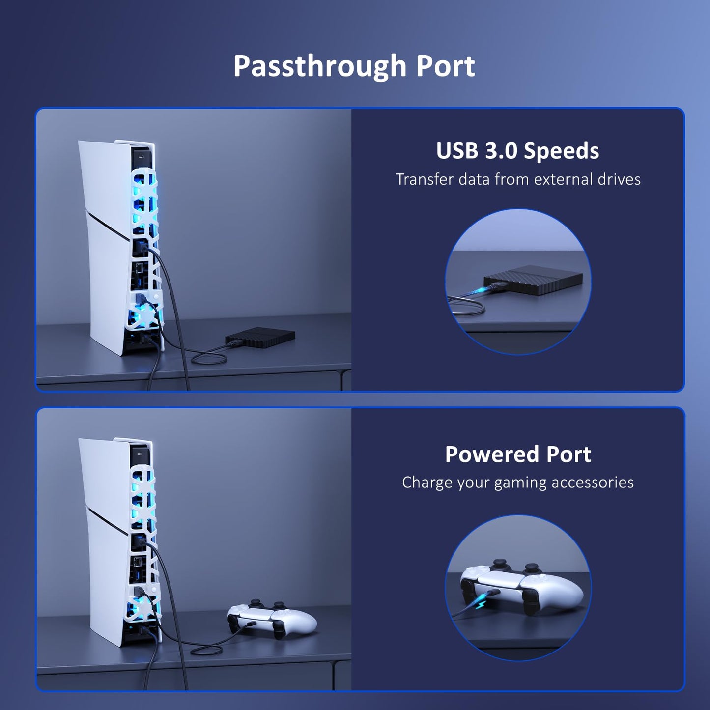 NexiGo PS5 Slim Cooling Fan - Silent, Adjustable Speed, Auto On/Off, USB 3.0, Efficient Cooling for PS5 Slim Disc/Digital (White)