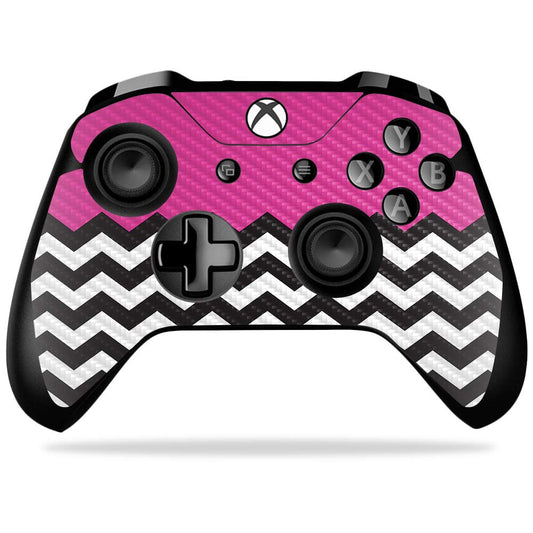 MightySkins Carbon Fiber Skin for Microsoft Xbox One X Controller - Hot Pink Chevron | Protective  Durable Textured Carbon Fiber Finish | Easy to Apply  Remove  and Change Styles | Made in The USA