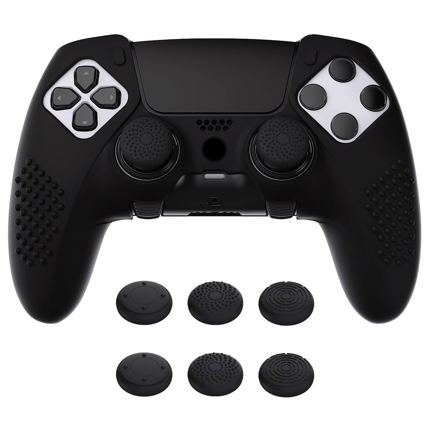 PlayVital 3D Studded Edition Anti-Slip Silicone Cover Case for ps5 Edge Controller  Soft Rubber Protector Skin for ps5 Edge Wireless Controller with 6 Thumb Grip Caps - Black
