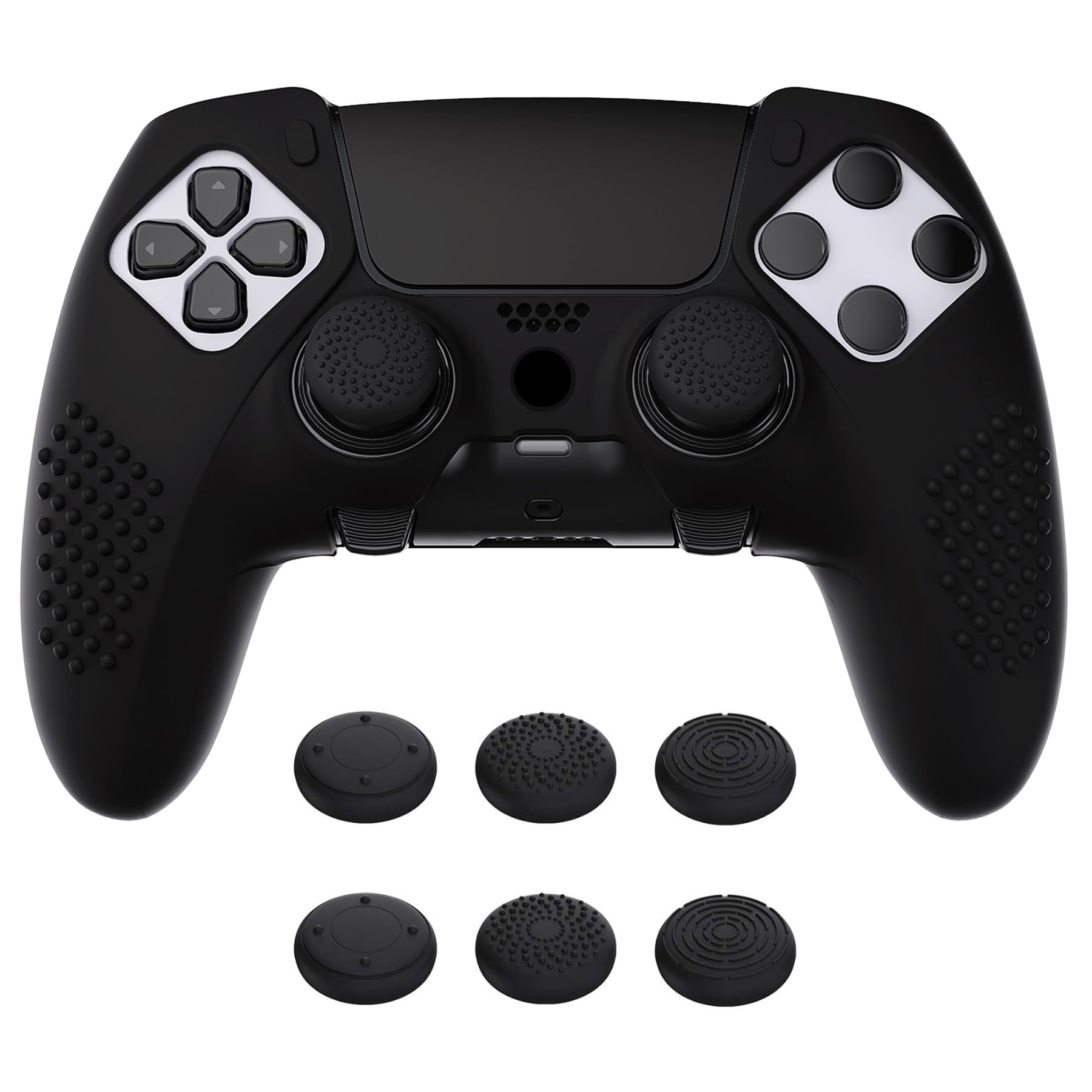 PlayVital 3D Studded Edition Anti-Slip Silicone Cover Case for ps5 Edge Controller  Soft Rubber Protector Skin for ps5 Edge Wireless Controller with 6 Thumb Grip Caps - Black