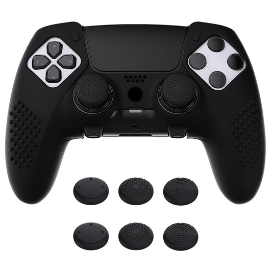 PlayVital 3D Studded Edition Anti-Slip Silicone Cover Case for ps5 Edge Controller  Soft Rubber Protector Skin for ps5 Edge Wireless Controller with 6 Thumb Grip Caps - Black